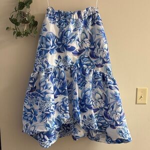 Kika Vargas Blue Floral A-Line Skirt